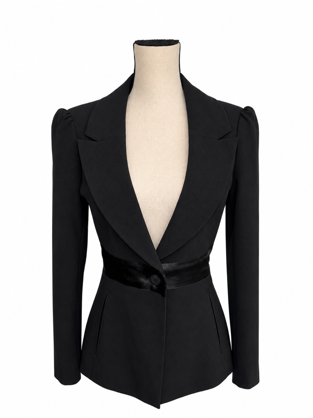 Jessica McClintock Black Tailored Satin-Waist Blazer, Women’s Size 07